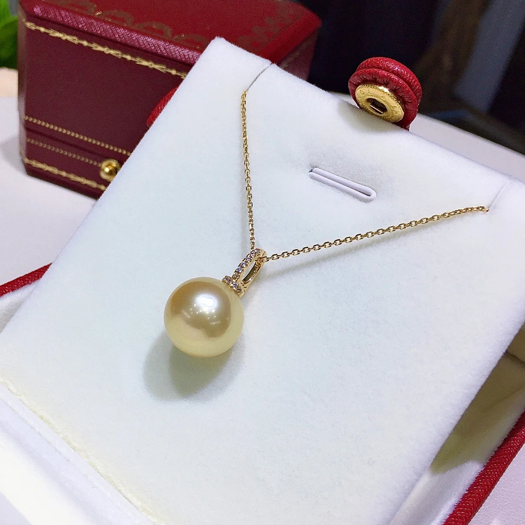 「耐思精品」13-14mm高品质极微瑕南洋金珠18k金海水珍珠吊坠