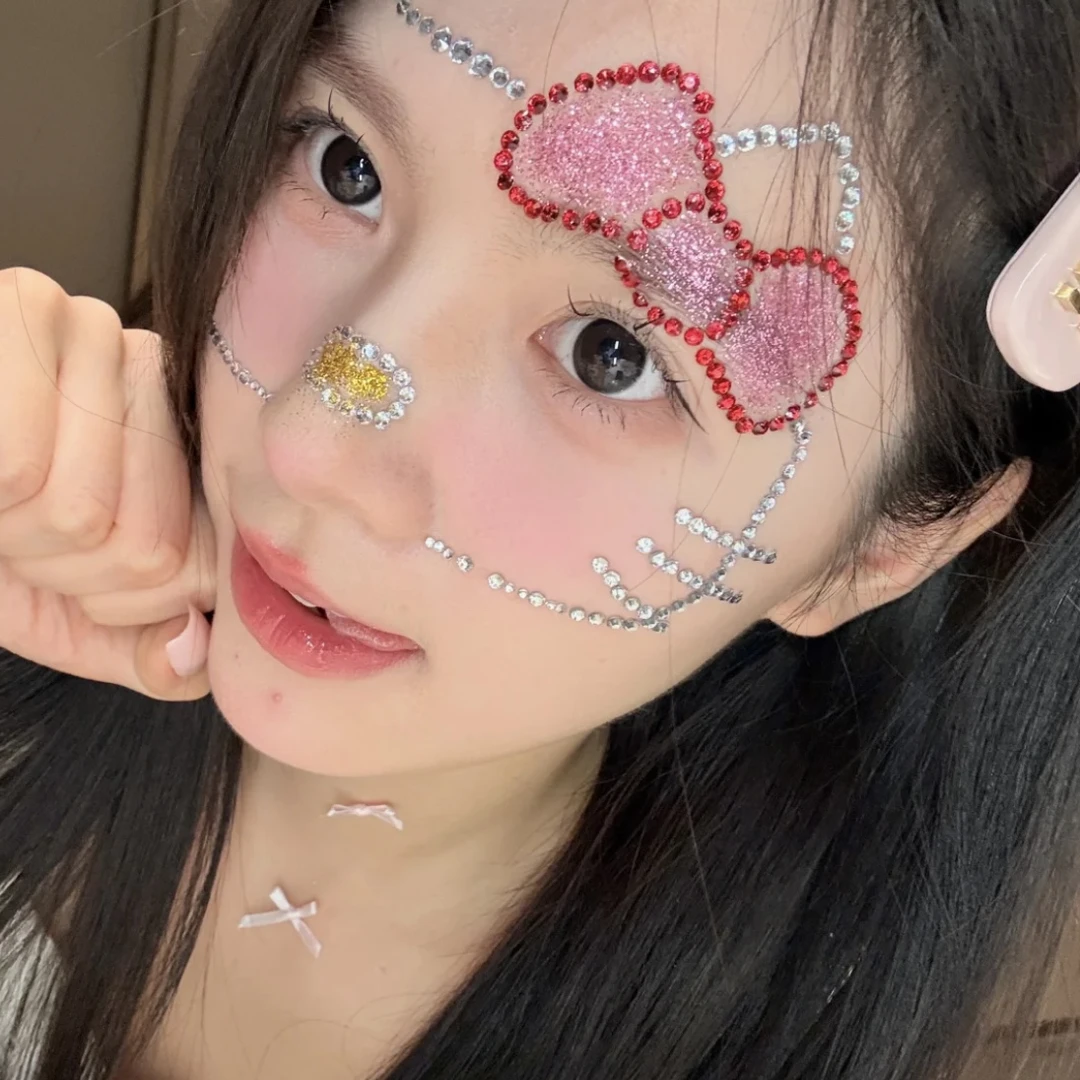 hellokity钻石脸贴不带胶凯蒂猫kt猫妆容钻石贴圣诞节彩钻diy美甲