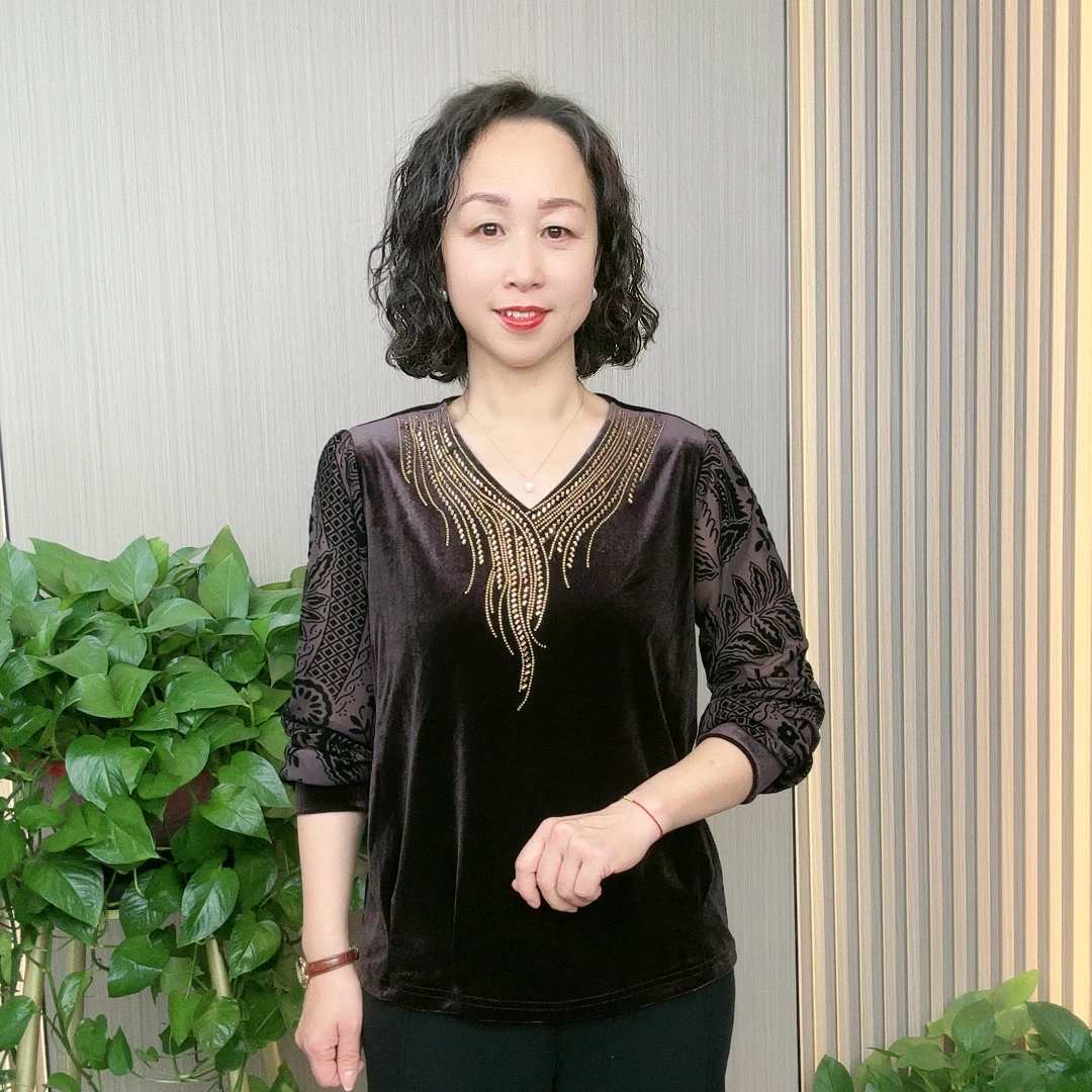 2024秋季新款时尚洋气宽松显瘦中老年女装弹力气质长袖大码妈妈装