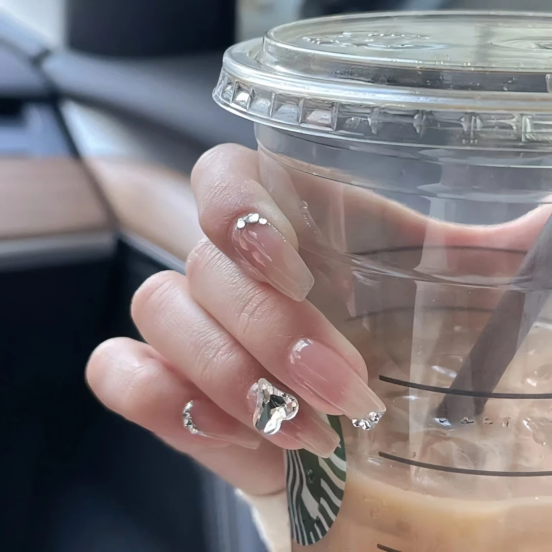 纯手工穿戴甲定制甲加长持久指甲贴片显白温柔高级感秋冬镶钻美甲