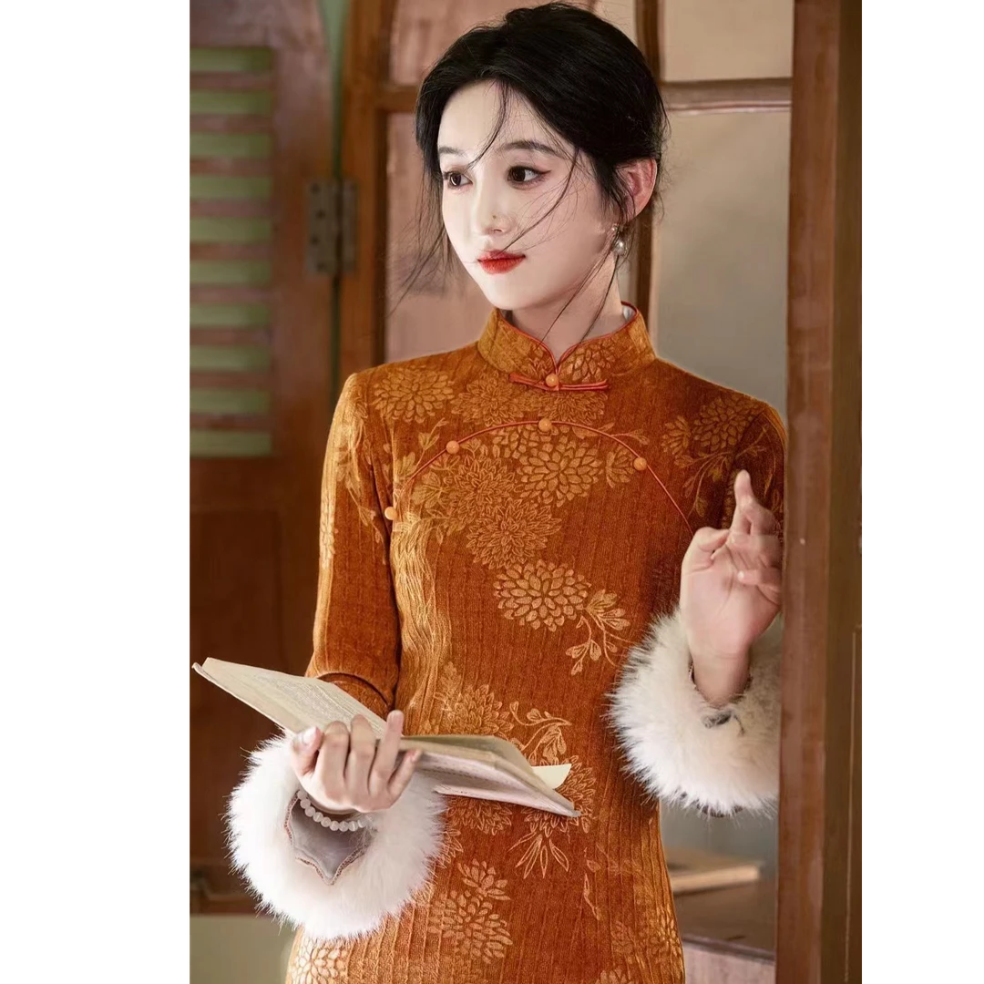 【云尽秋】绫曦冬季新款雪尼尔优雅日常旗袍