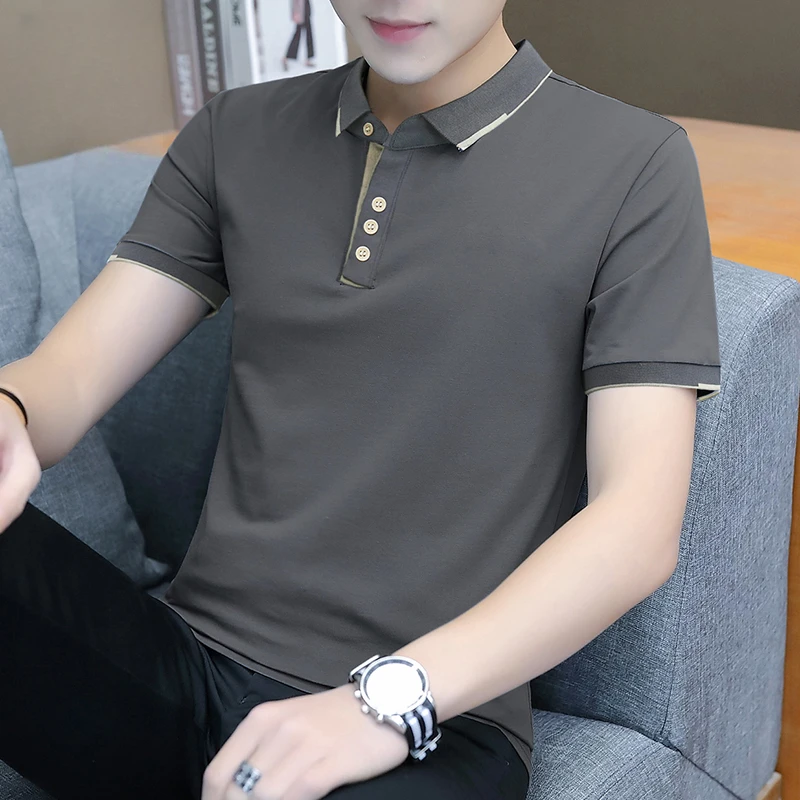 POLO衫男士商务休闲翻领短袖夏季透气韩版修身纯色百搭T恤半袖男t