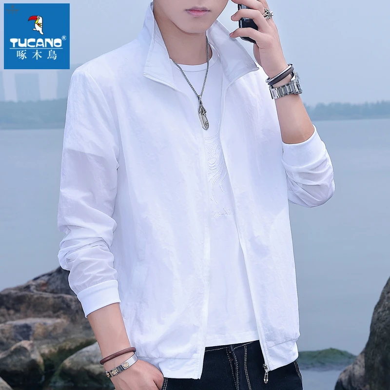 啄木鸟新款上衣男士男士夏季休闲防晒衣立领速干超薄透气防晒外套