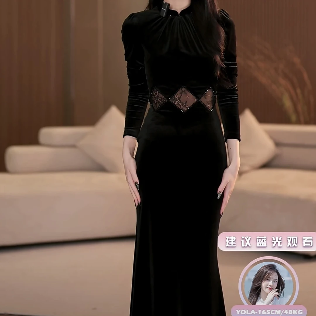 【火火】银河秋季新款新中式设计感收腰显瘦鱼尾连衣裙-YL11064