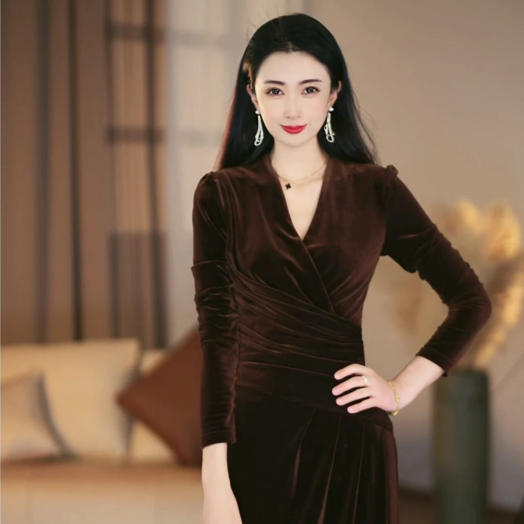 【猫猫】绒绒细语秋季新款法式气质收腰显瘦直筒连衣裙-YL11077