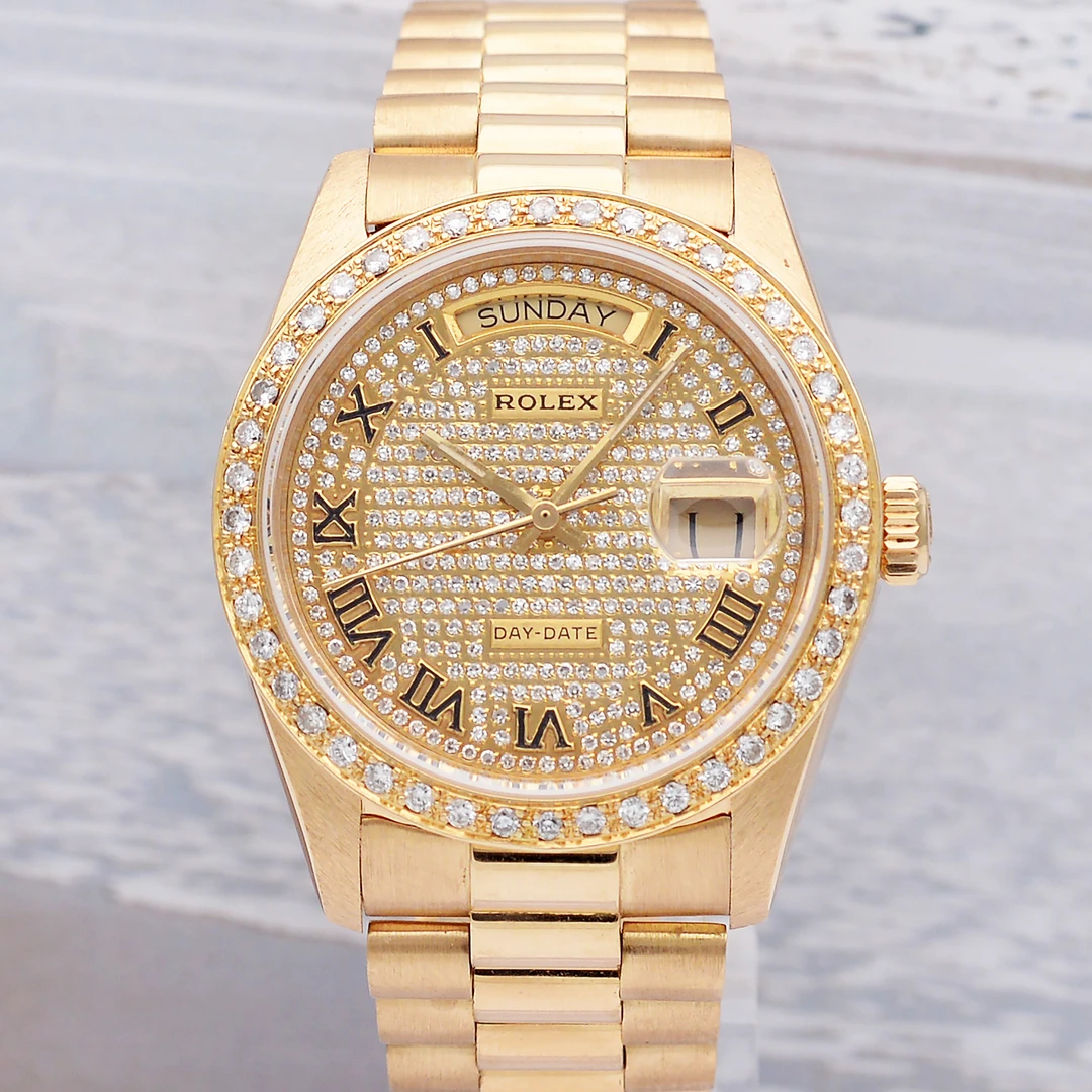 99新 Rolex/劳力士 爱换日历型18038满天星36mm18K黄金自动机械