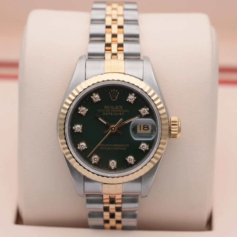 99新 Rolex/劳力士 爱换/日志69173/墨绿盘/26mm/间金后钻女表