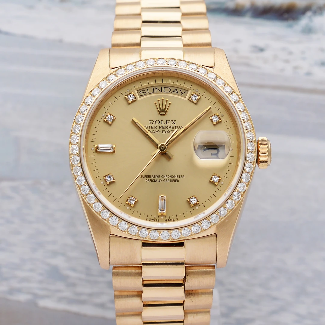 99新 Rolex/劳力士 爱换拆单星期日历型18238后钻18K黄金自动机械