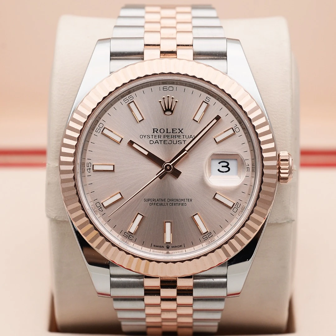 99新 Rolex/劳力士 爱换日志型126331间玫瑰金粉盘条刻五珠链