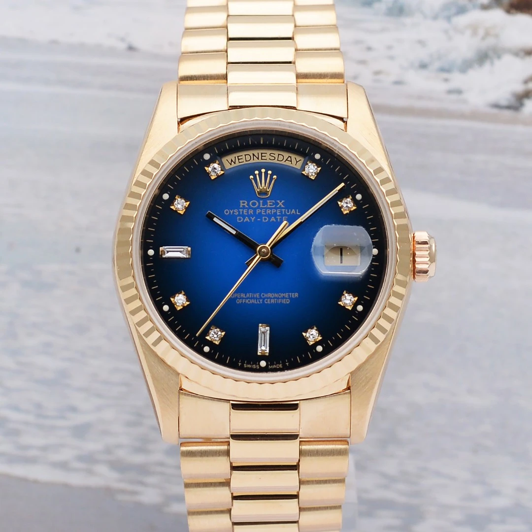 99新 Rolex/劳力士 泽泰拆单星期日历型18238后钻18K黄金自动机械