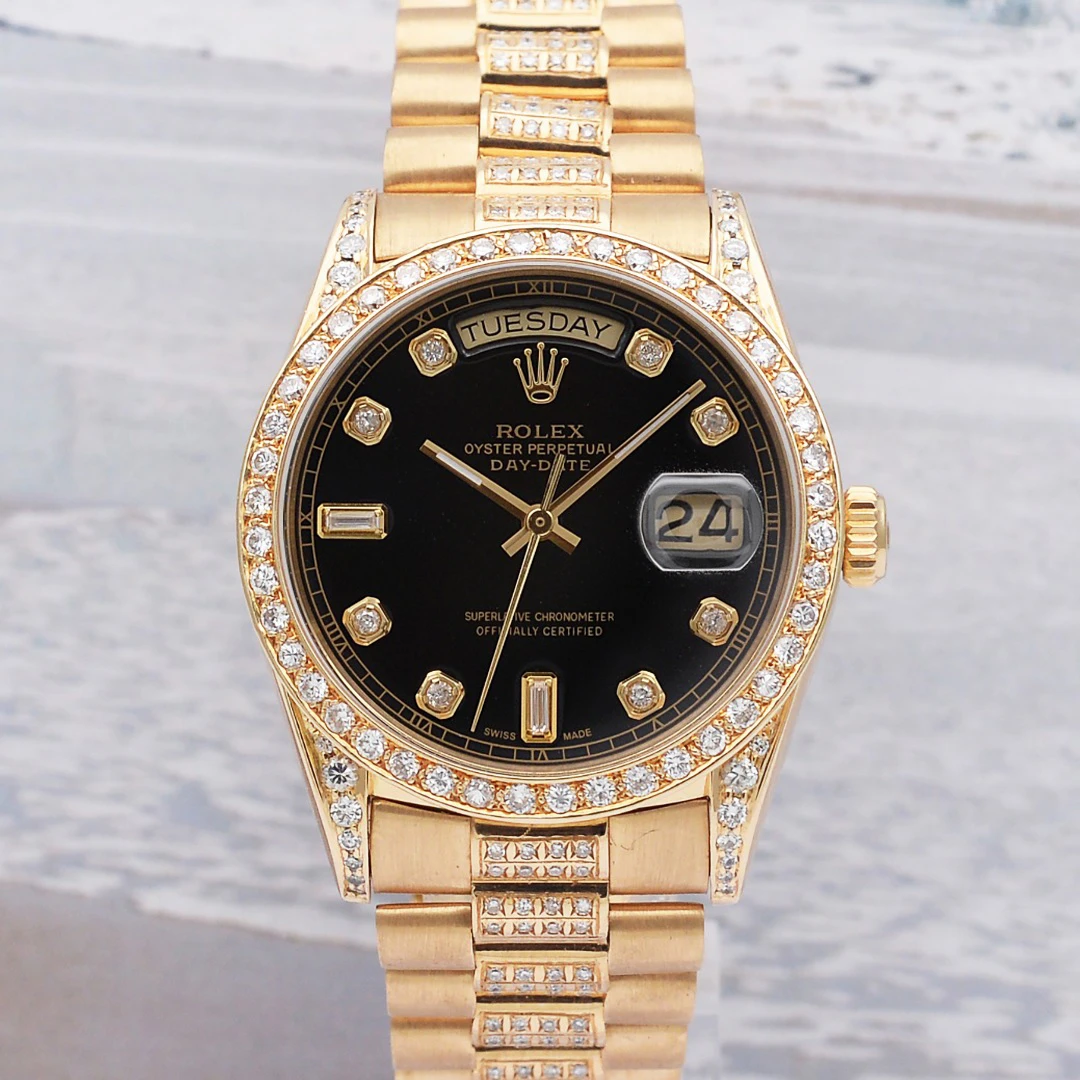 99新 Rolex/劳力士 爱换/日历型18038黑盘钻刻18K黄金36mm