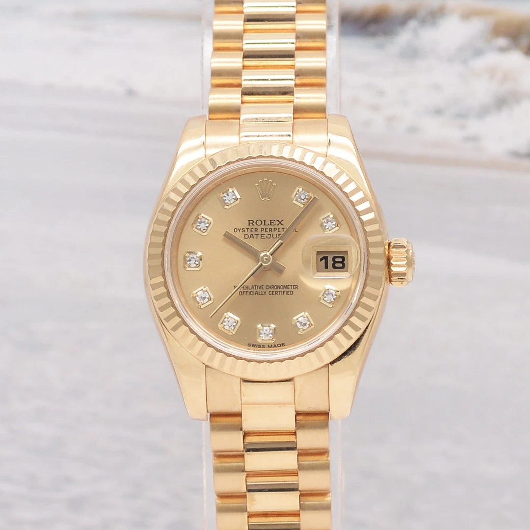 99新 Rolex/劳力士 泽泰/女装日志179178/26mm/18K黄金原钻腕表