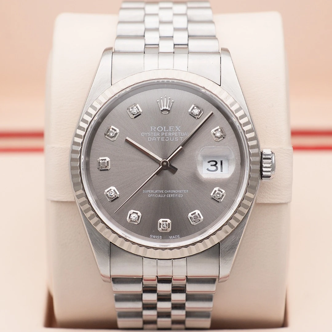 99新 Rolex/劳力士 爱换日志16234/间白金后钻/36mm/自动机械男表