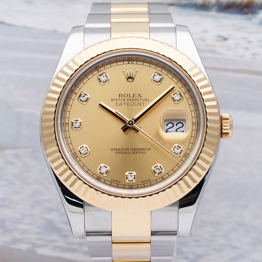 99新 Rolex/劳力士 爱换拆单名表日志116333金盘间金41mm自动机械