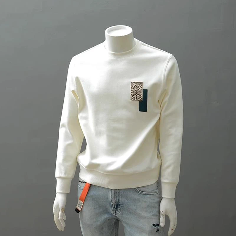 加绒卫衣男秋冬季2025新款潮牌高端布贴圆领帅气休闲打底长袖T恤