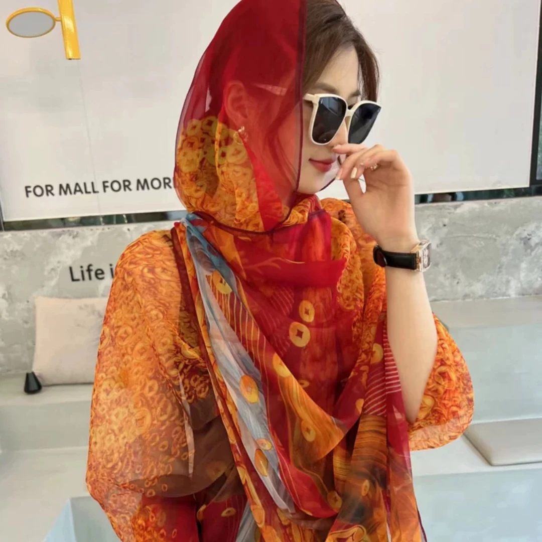 云锦纱130*180秋冬季百搭优雅气质丝巾【金钱树】