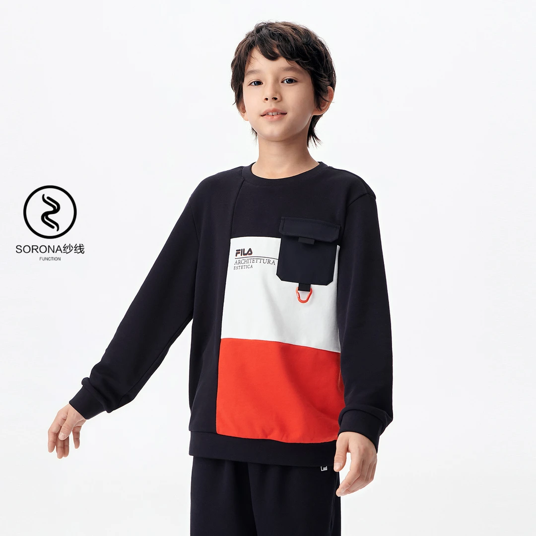 FILA斐乐童装2024秋季新款男大童针织套头衫卫衣K12B431201