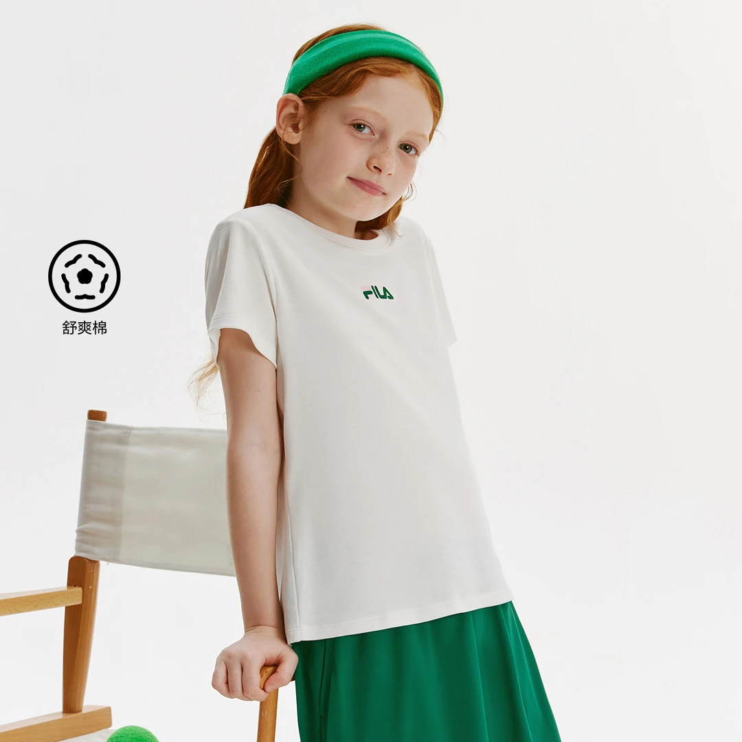 FILA斐乐儿童短袖夏季女童印花休闲百搭高能感短T恤K62G521110