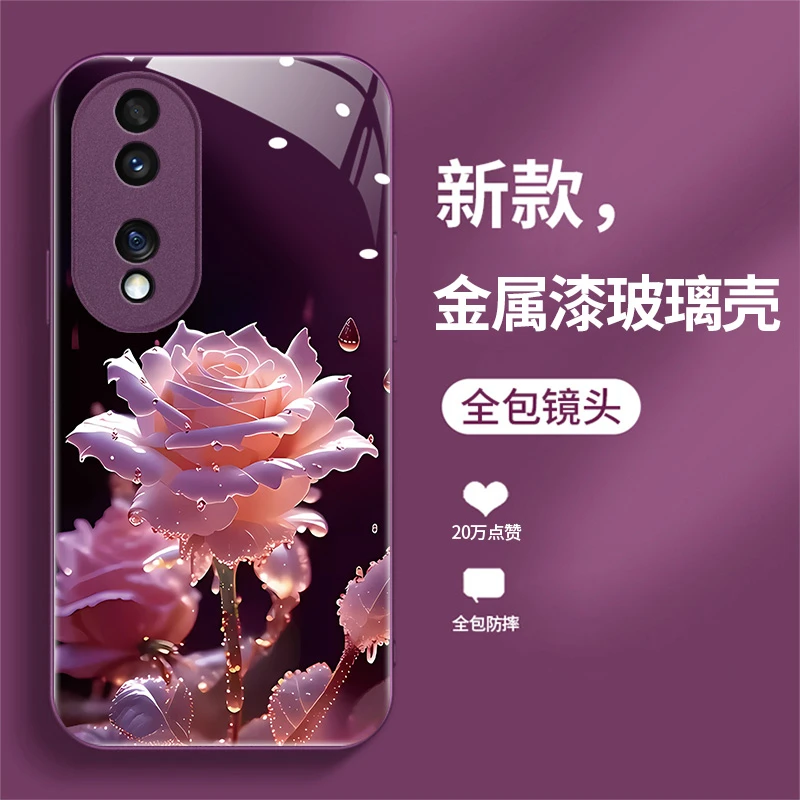 荣耀70手机壳70pro液态玻璃保护套时尚网红新款可爱潮牌雨中绽放
