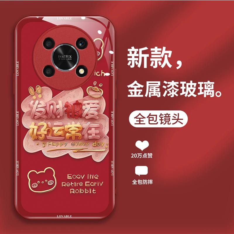 适用荣耀x30手机壳x30i新款玻璃壳个性创意时尚保护壳网红潮好运