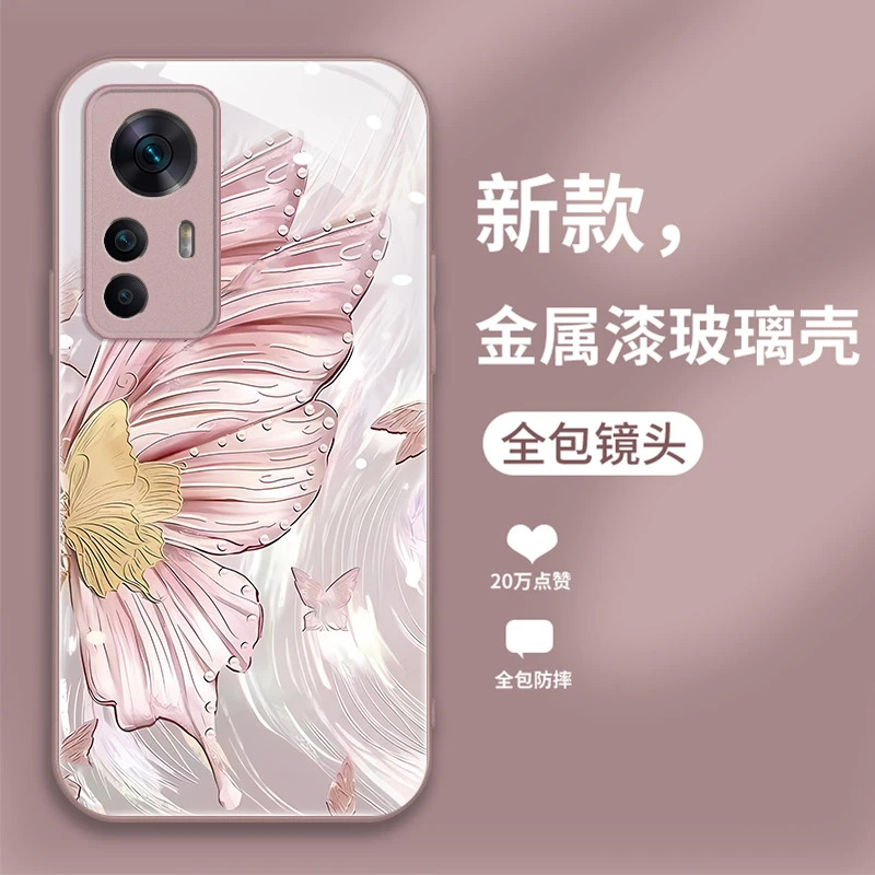 适用红米K50至尊版手机壳新款时尚个性创意防摔羽蝶玻璃保护套潮