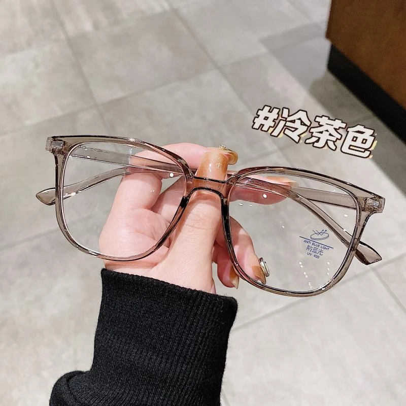 冷茶色素颜大框近视眼镜女可配度数防蓝光显脸小韩版平光护目镜女