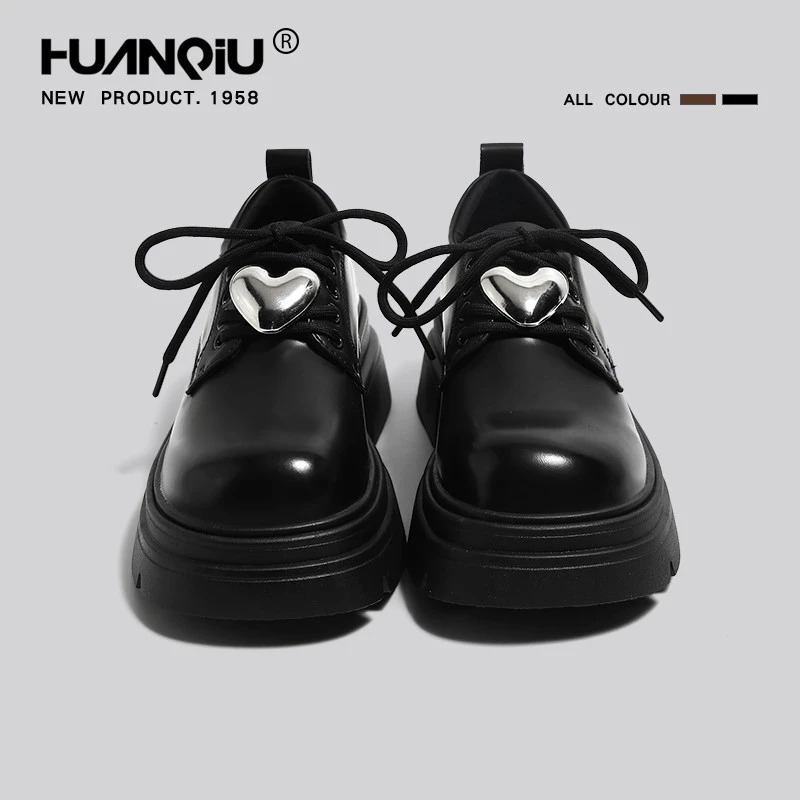 环球厚底乐福鞋女款春季2024新款网红时尚单鞋子增高英伦风小皮鞋