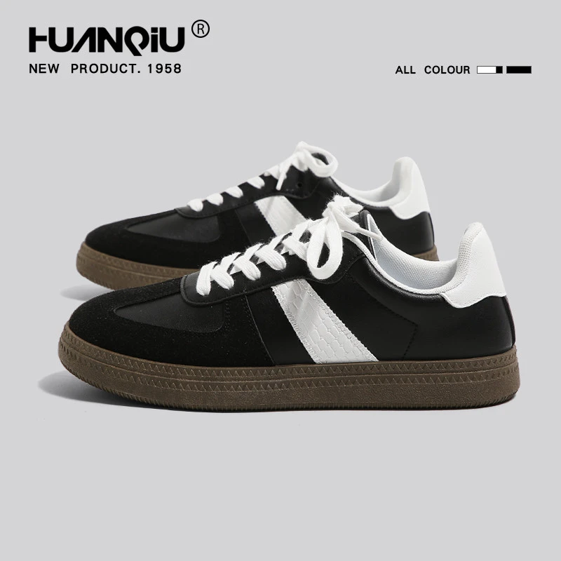 环球黑色德训鞋男款2024新款秋季透气休闲阿甘运动鞋百搭复古板鞋