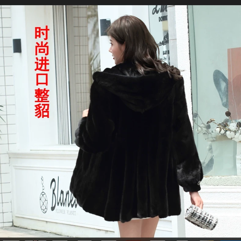 2023新款海宁女士貂大衣女整貂块连帽中长版大皮草