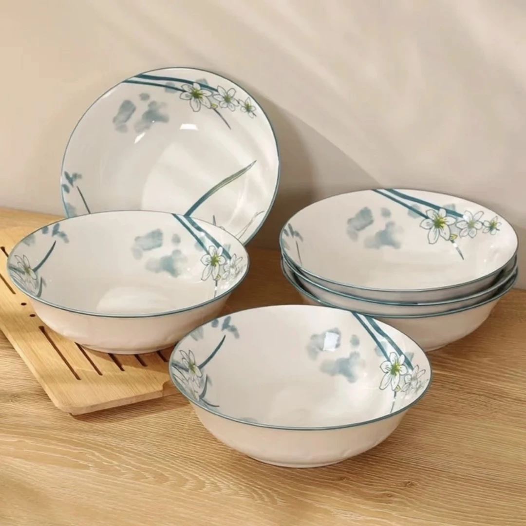 氺仙花7英寸面碗6只装 破损补发