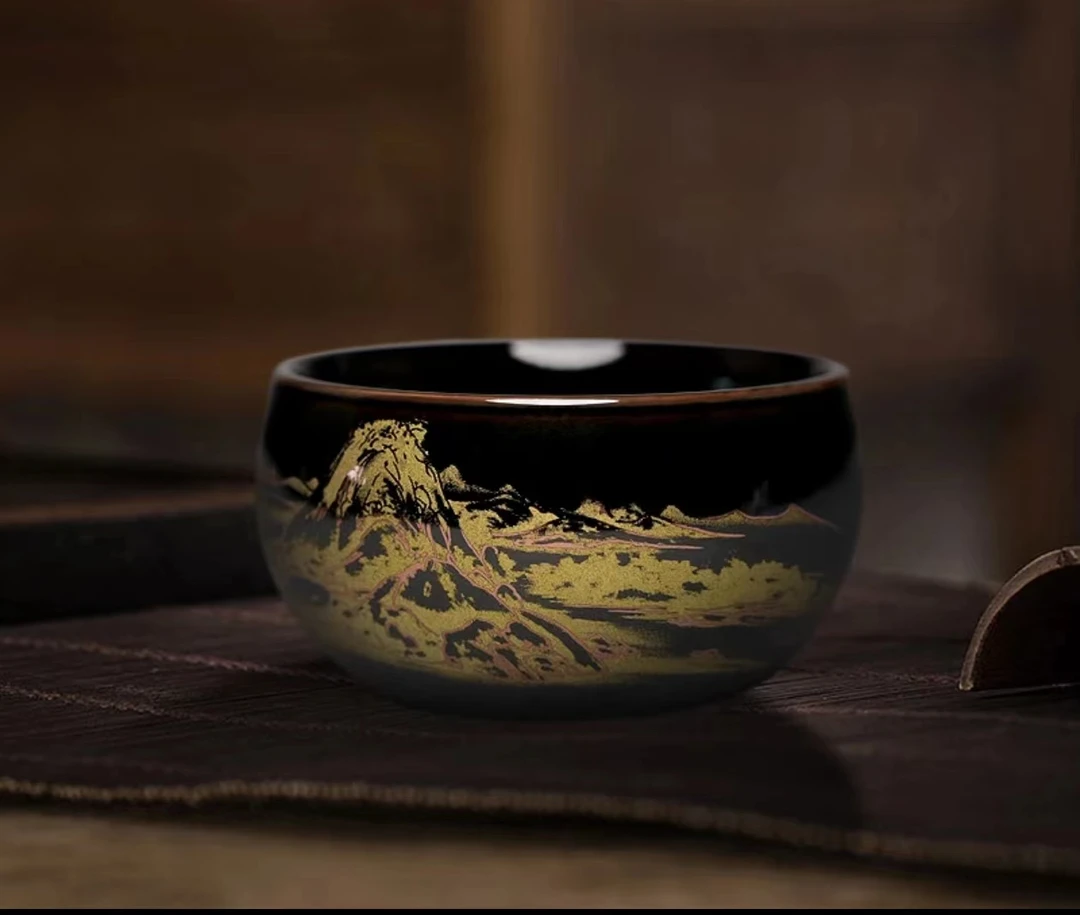 【闪购商品】  瓷茶盏   黑色木叶茶盏 礼盒装