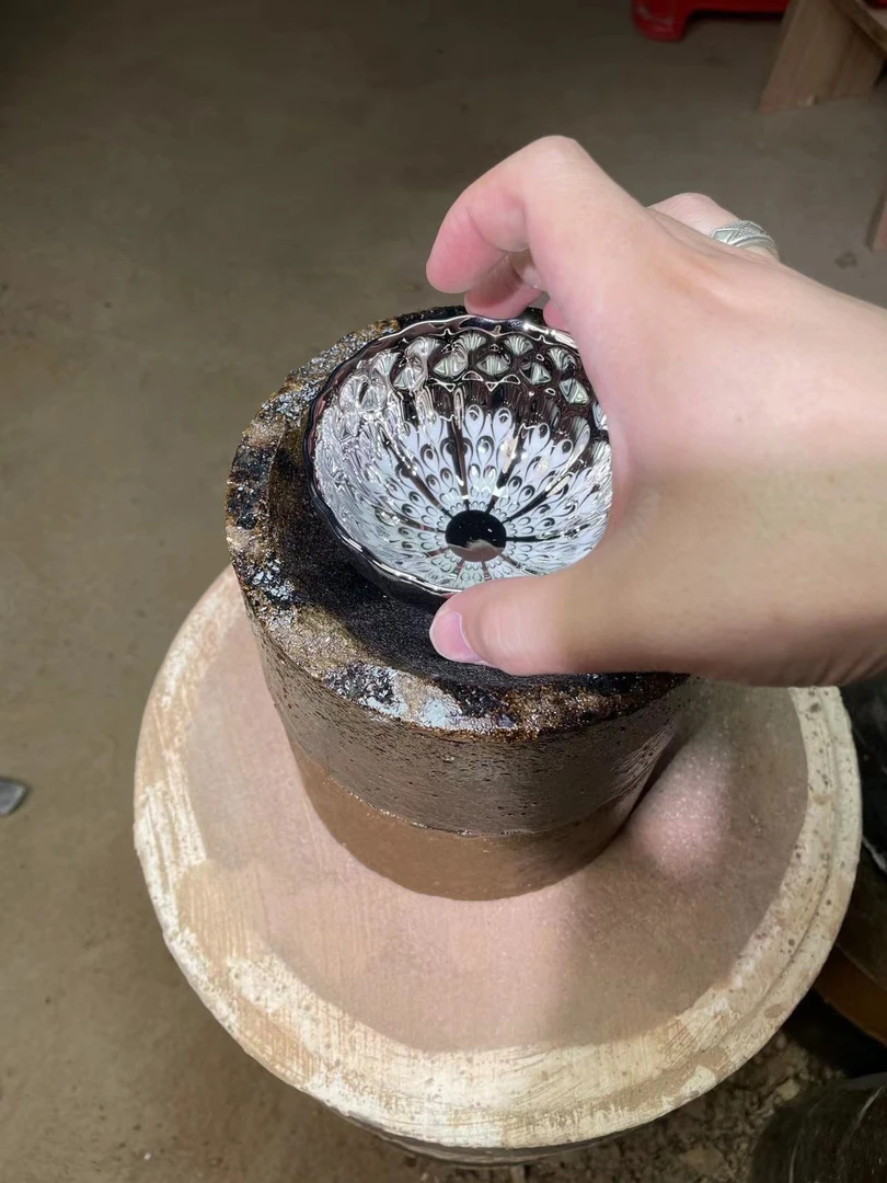 【闪购商品】瓷茶盏   银色花型茶盏  礼盒装