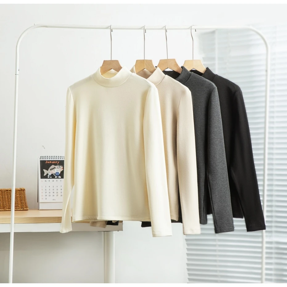 半高领打底衫新款简约圆领秋冬百搭套头长袖时尚HJZ