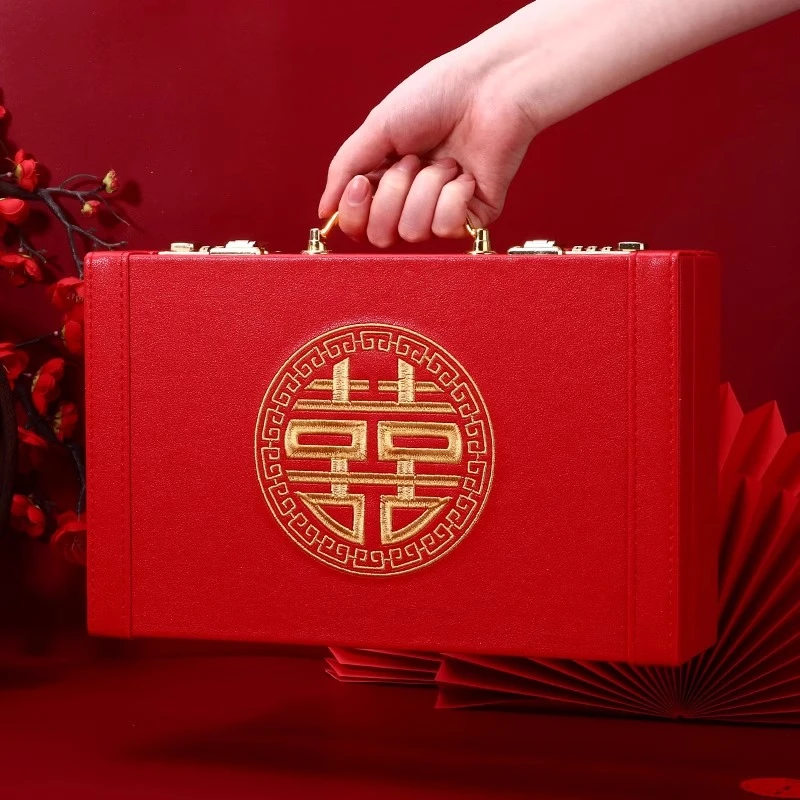 结婚礼金箱订婚彩礼钱盒子高档聘礼10万箱子三金首饰盒嫁妆红礼盒