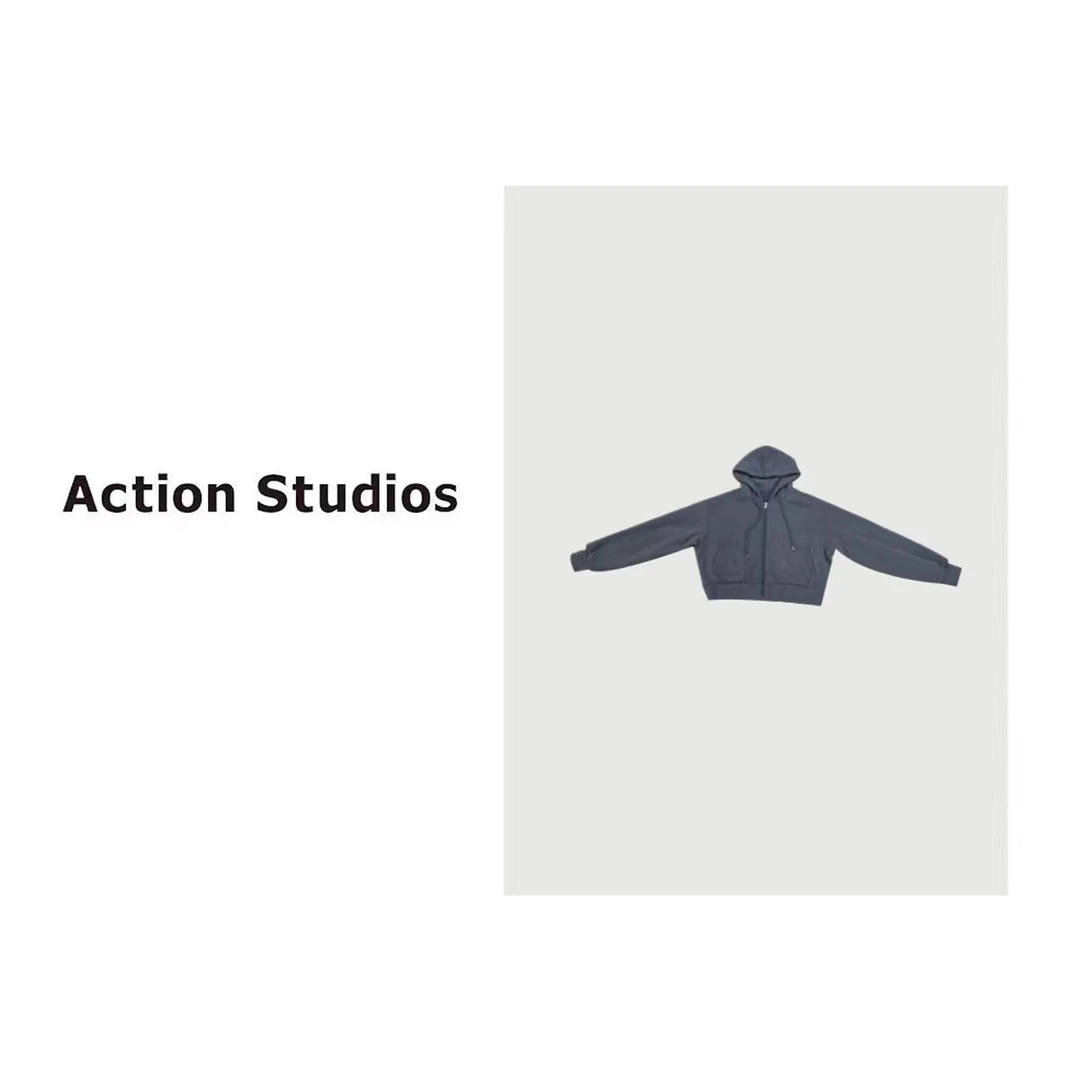 Action Studios大大推荐深灰色连帽拉链卫衣6661