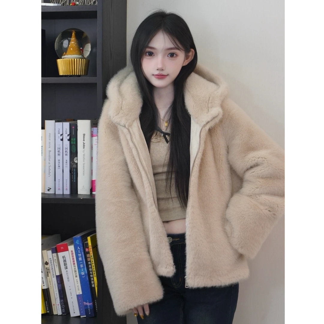 原创时尚设计师带帽短款宽松显瘦外套秋冬保暖休闲女款