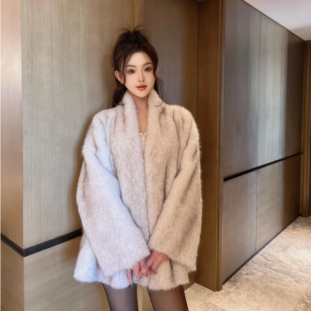 网红韩版斗篷宽松秋冬毛毛外套气质时尚百搭慵懒风韩版冬季设计师