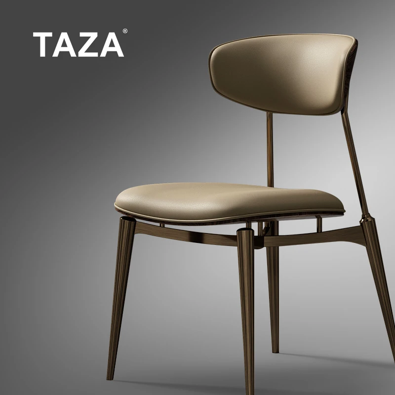 TAZA 黑胡桃木实木餐椅 别墅大平层书房椅 现代轻奢真皮餐椅A602