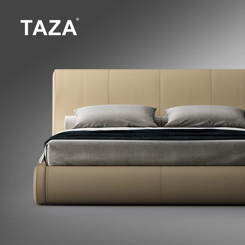 TAZA 意式极简全真皮床 高定品牌家具 现代轻奢双人床 A296