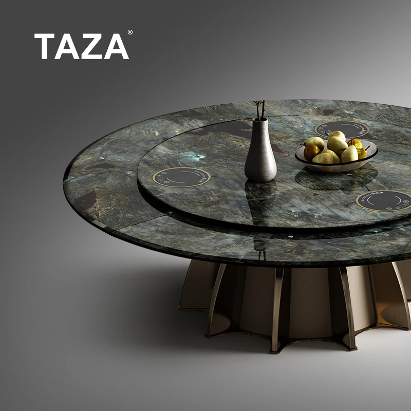 TAZA 电动转盘电磁炉圆餐桌 别墅餐厅家具 现代天然奢石餐桌 A380