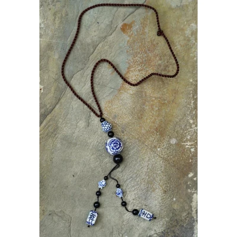 非金属布艺项链 游尘衣物/青花长绳项链