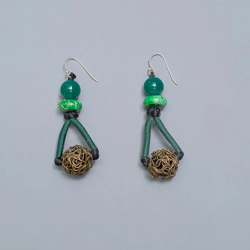 非金属玻璃耳饰 游尘衣物/绿色镂空耳环复古耳坠
