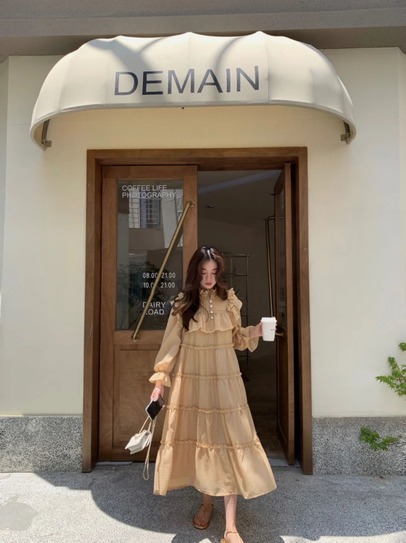 MMENGJA」日暮幻海 法式重工高级小众设计感流光轻奢初恋连衣裙秋