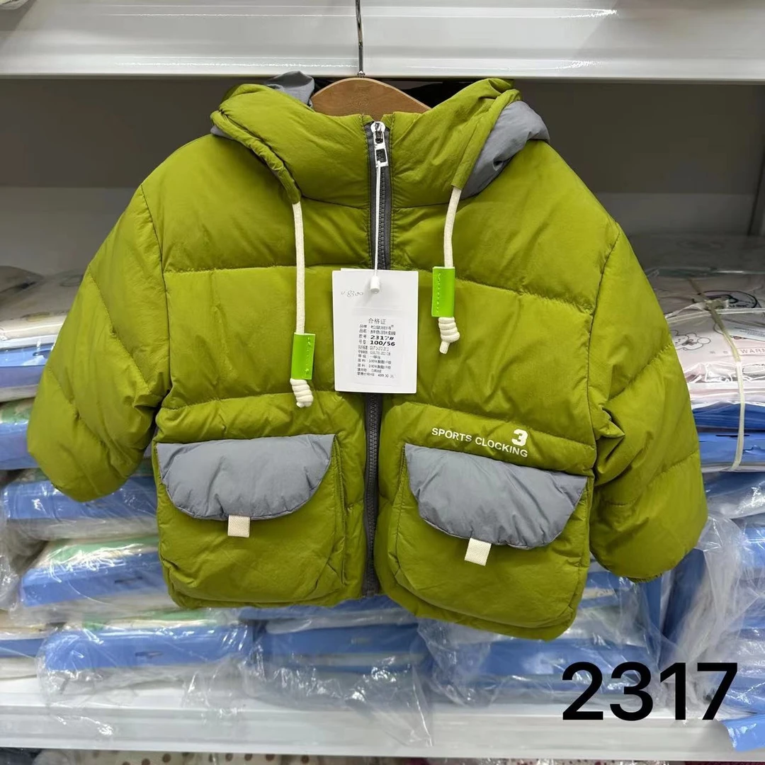 松鼠班纳会口袋拼色羽绒服2317
