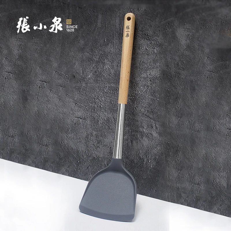张小泉长柄榉木硅胶铲悬挂设计不锈钢铲柄握感舒适不伤锅易清洗