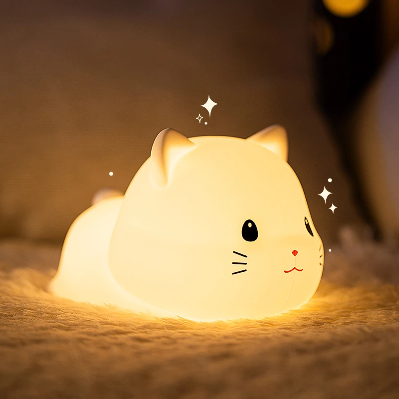 可爱小猫咪硅胶小夜灯送女友闺蜜生日礼物女儿童卧室睡眠床头台灯