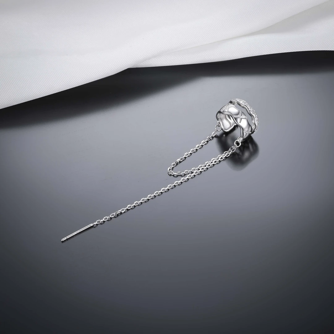 925银合成锆石耳饰 流苏满锆耳骨夹（0078）小众轻奢