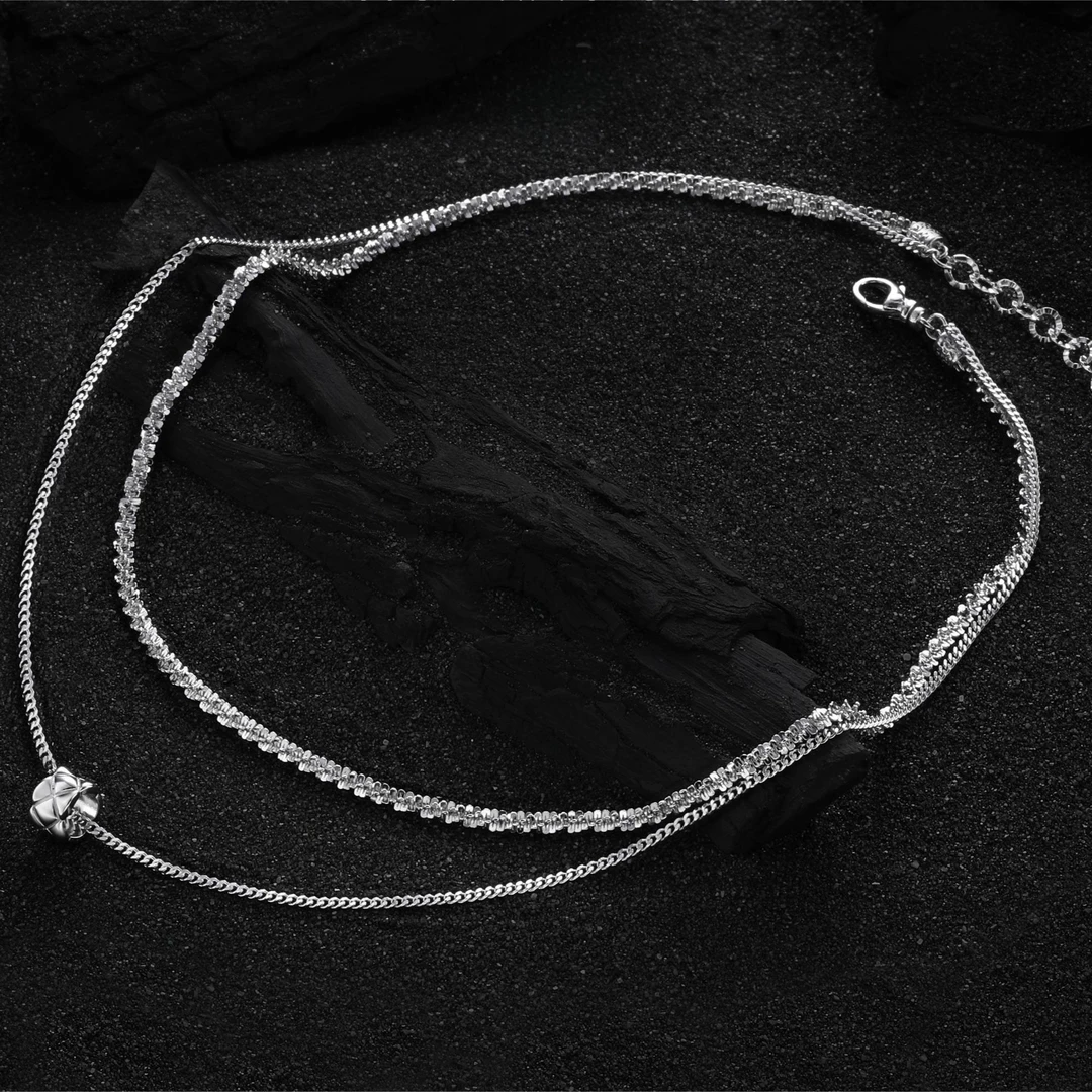 链子925银 双层链条波光粼粼项链（50cm）（XW-0003）精致个性