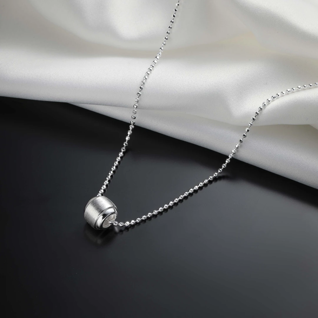 坠链均925银 电白桶珠项链（0061）