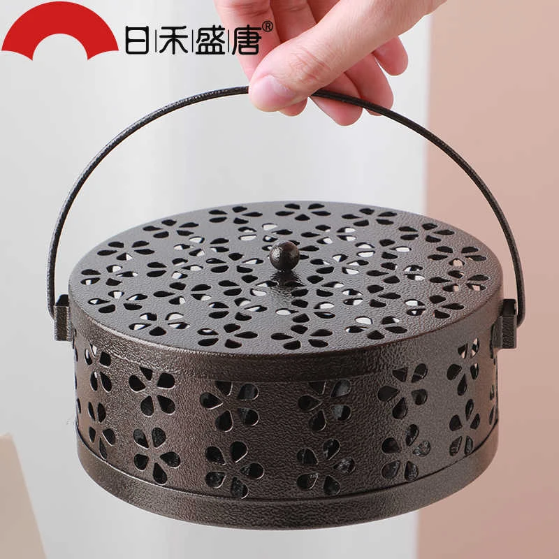蚊香盒家用铁艺蚊香盘带盖除蚊盒蚊香架子创意接灰盘蚊香炉